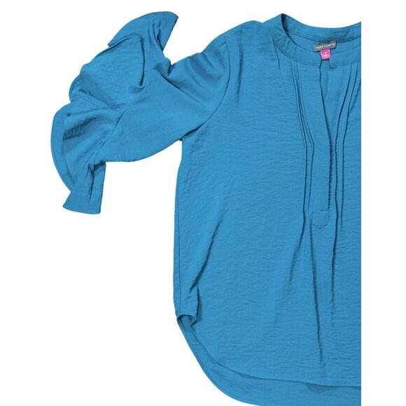 VINCE CAMUTO Womens Teal Blue Ruffle Sleeve Blouse Size M Statement Top Dramatic - Picture 3 of 9